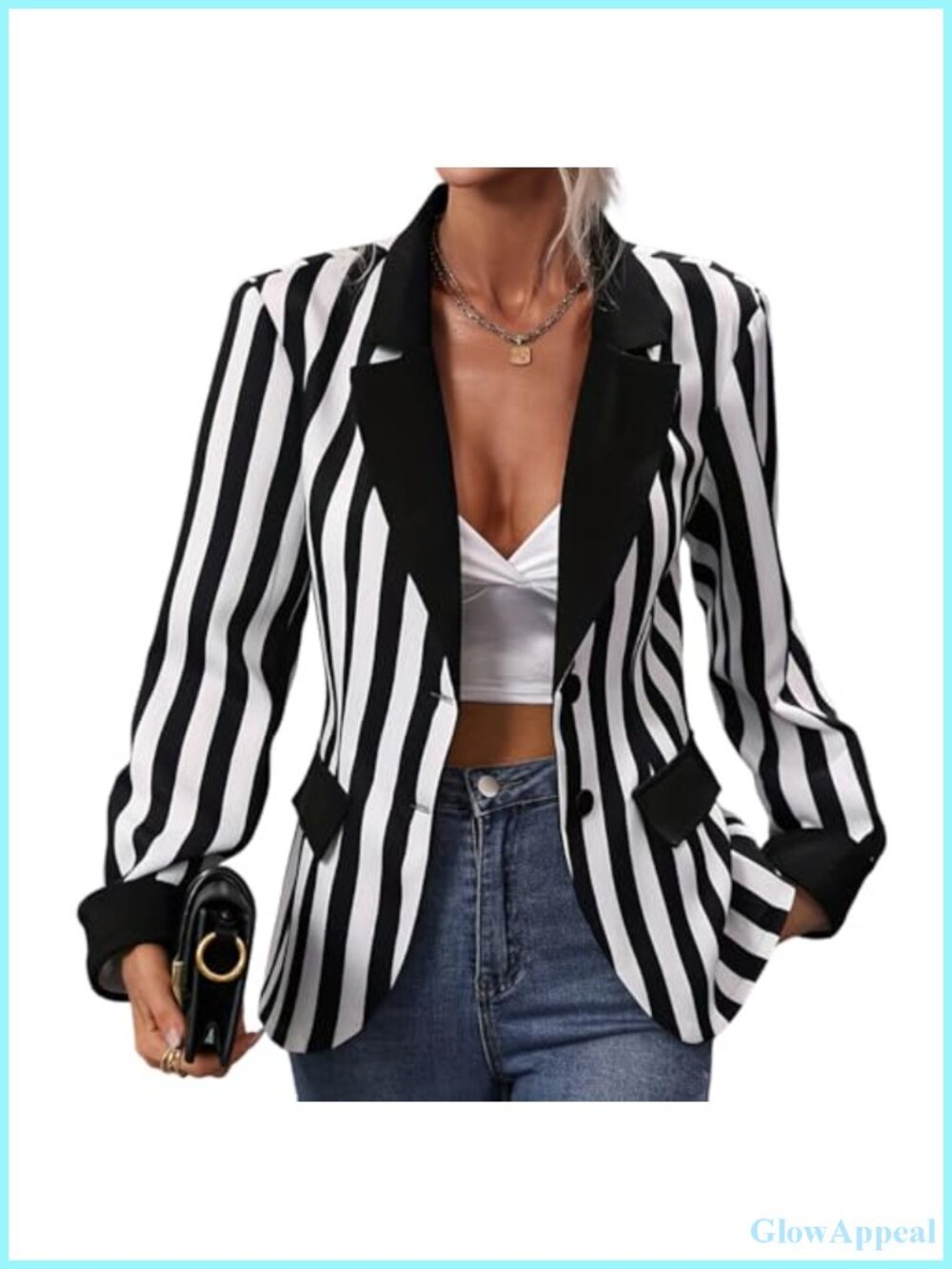 Women's Striped Blazer Long Sleeve Open Front Work Office Jacket